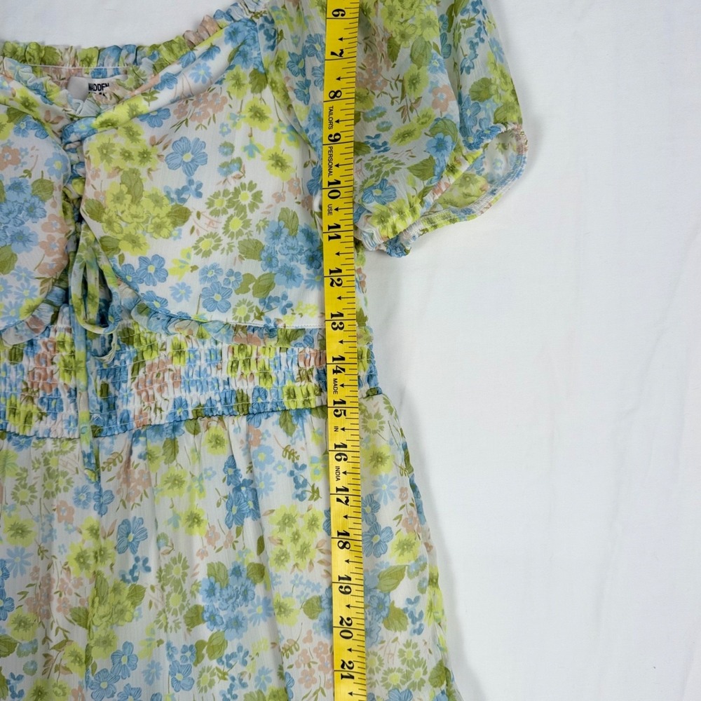 Madden NYC Mini Dress L Floral Spring Coquette Smocked‎ Puff Sleeves Cottagecore - Picture 7 of 8
